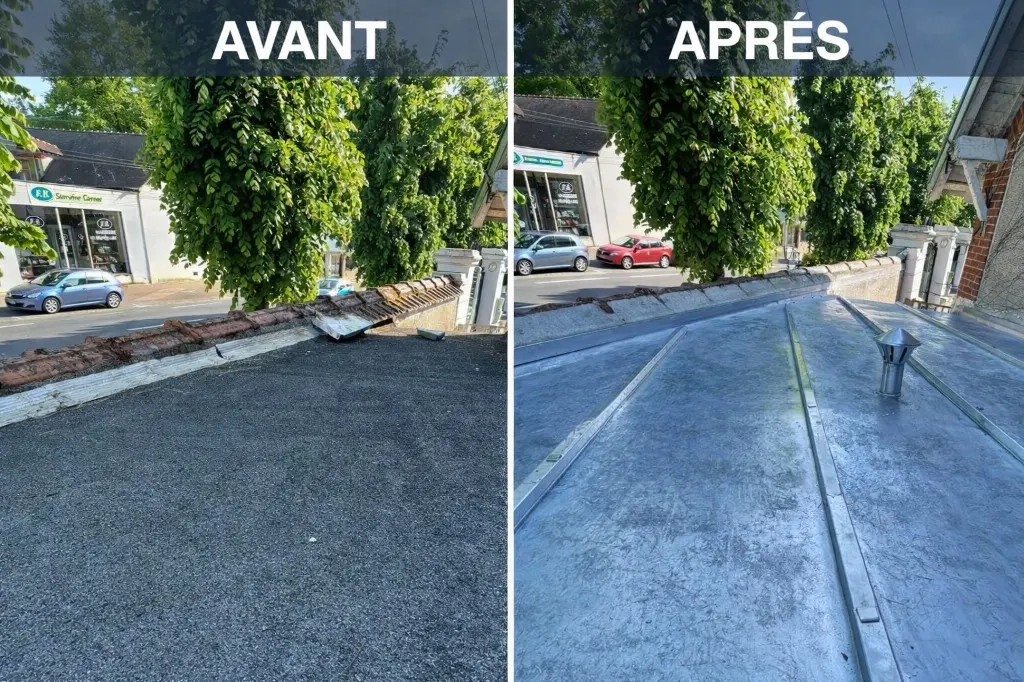 Comparaison avant après toiture terrasse zinc joint debout