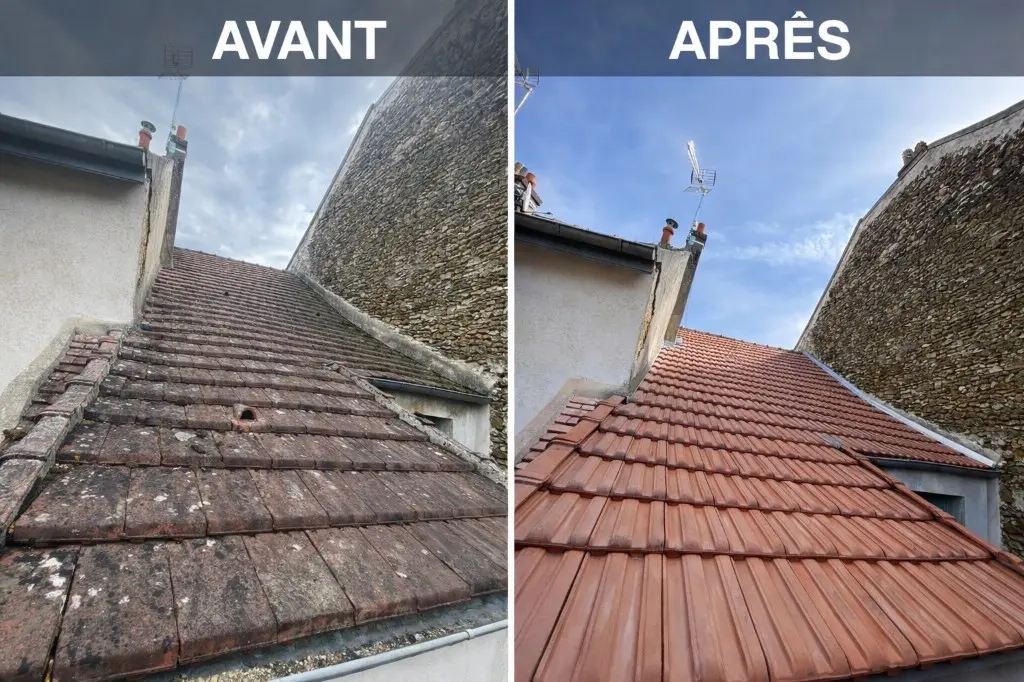 Comparaison avant après rénovation de couverture tuiles